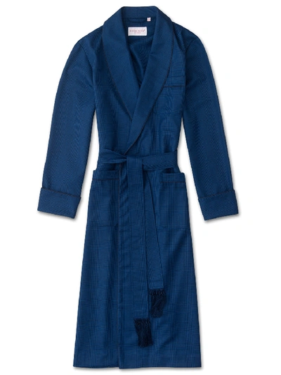 Derek Rose Men's Tasseled Belt Dressing Gown York 34 Pure Wool Check Blue