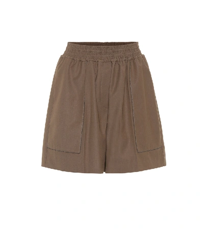 Brunello Cucinelli High-rise Wool Blend Shorts In Brown