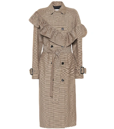 Msgm Checked Wool-blend Coat In Brown