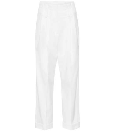 Brunello Cucinelli High Pleated Waist Cuffed Ankle Trousers In White