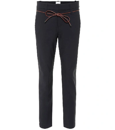 Brunello Cucinelli Belted Straight Leg Wool Trousers In Blue