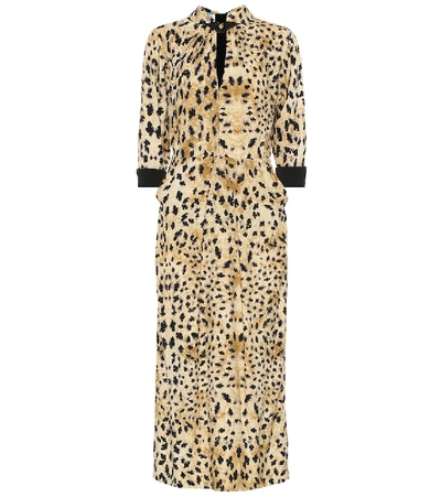 Prada Sable Raso Leopard-print Midi Dress In Vanilla