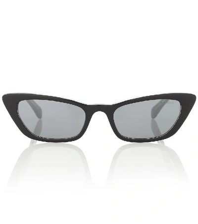 Miu Miu Glittered Acetate Cat-eye Sunglasses In Dark Grey Flash Silver