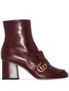 Gucci Gg Marmont Kiltie Fringe Leather Booties In Red