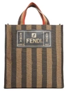 FENDI FENDI STRIPED TOP HANDLE TOTE BAG