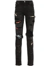 AMIRI AMIRI DISTRESSED PATCH-EMBROIDERED JEANS - 黑色