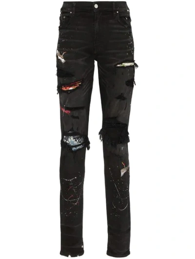 Amiri Distressed Patch-embroidered Jeans - 黑色 In Black