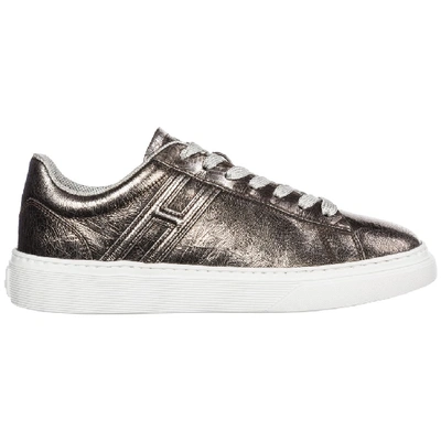 Hogan Women's Shoes Leather Trainers Sneakers H365 In Silver