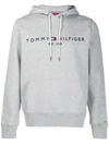 Tommy Hilfiger Embroidered Flag Logo Hoodie In Gray Marl-grey In Grey
