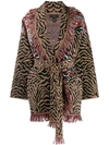 ALANUI ANIMAL PRINT FRINGED CARDIGAN