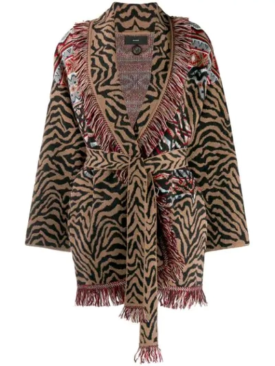 Alanui Leopard & Fair Isle Wool-cashmere Wrap Cardigan In Animal Print