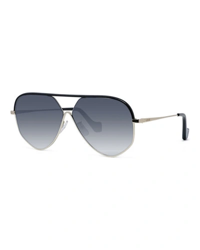Loewe Metal Aviator Sunglasses W/ Leather Brow In Gold/smoke