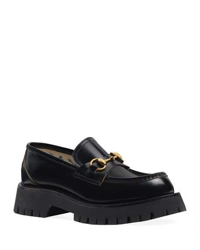 GUCCI HARALD LEATHER LUG-SOLE LOAFERS,PROD219550137