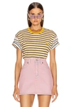 ACNE STUDIOS ACNE STUDIOS ELVIN FACE T SHIRT IN STRIPES,PINK,YELLOW,ACNE-WS289