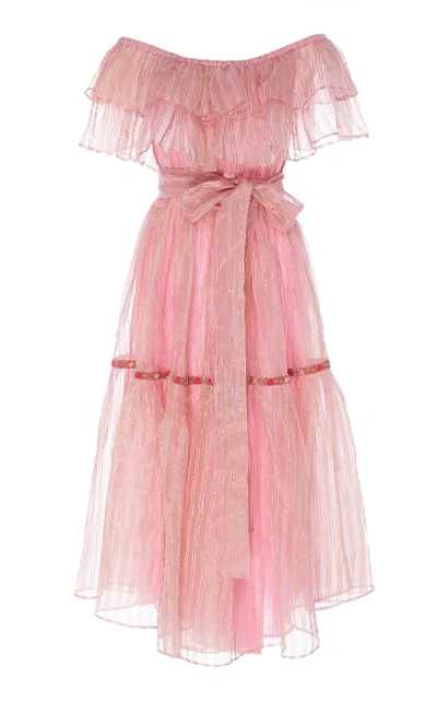 Loveshackfancy Bristol Ruffle Midi Dress In Pink