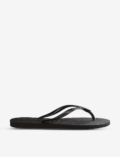 HAVAIANAS HAVAIANAS WOMEN'S SLIM BLACK LOGO-EMBELLISHED RUBBER FLIP-FLOPS,26462932