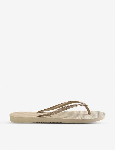 HAVAIANAS WOMENS SLIM SAND GREY LOGO-EMBELLISHED RUBBER FLIP-FLOPS,26463142
