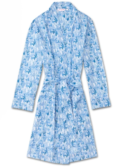 Derek Rose Leaf Print Kimono In Blue