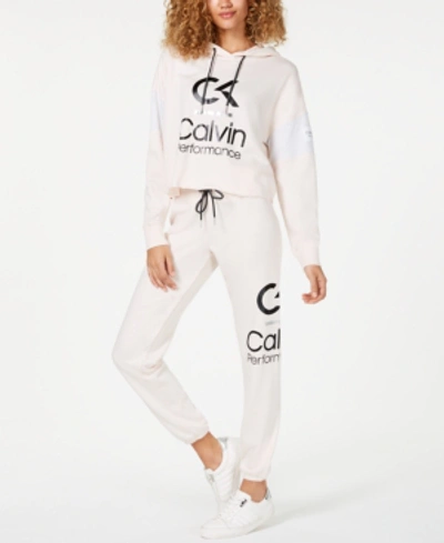 Calvin Klein Performance Colorblocked Cropped Hoodie In Soft Rose