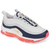 Nike Air Max 97 Premium Multicolor Textile & Leather Sneaker In Platinum/ Laser Orange/ Navy