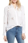 Rails Charli Embroidered Star Button-down Blouse In White With Rosegold Star