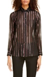 SAINT LAURENT SHEER LAME STRIPE SHIRT,395733Y772U