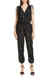Joie Nadezhda Printed Metallic Jumpsuit In Caviar