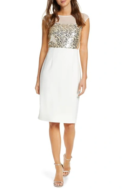 Vince Camuto Mesh Sequin Bodycon Dress In Ivory