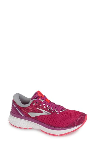 Brooks Ghost 11 Running Shoe In Aster/ Diva Pink/ Silver