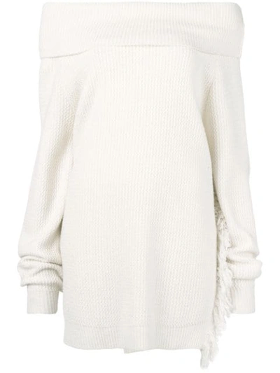 Stella Mccartney Off-the-shoulder Frayed Side Sweater In White