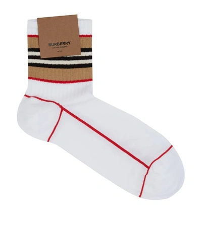 Burberry Icon Stripe Intarsia Cotton Blend Ankle Socks In White