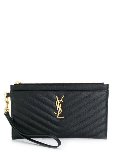 Saint Laurent Monogram Chain Quilted Clutch In Black