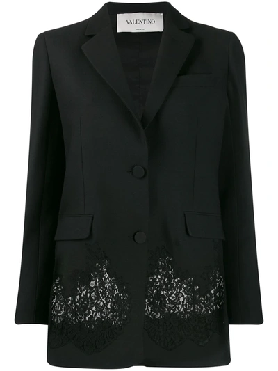 Valentino Crepe Couture Lace Overlay Blazer In Black