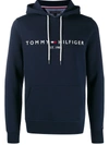 Tommy Hilfiger Embroidered Flag Logo Hoodie In Black In Navy