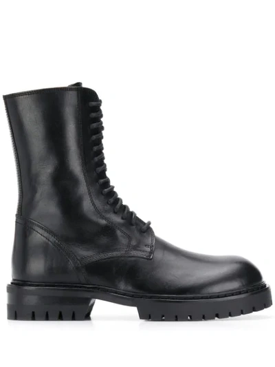 Ann Demeulemeester Lace-up Leather Ankle Boots In Black