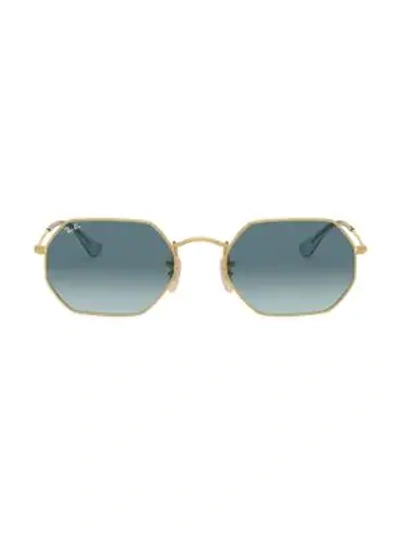 Ray Ban Rb3556 Metal And Glass Octagonal-frame Sunglasses In Blue Grey