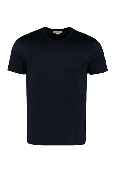 Alexander Mcqueen Embroidered Cotton T-shirt In Blue