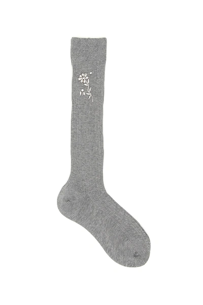 Prada Crystal Embellished Socks In Grigio (grey)