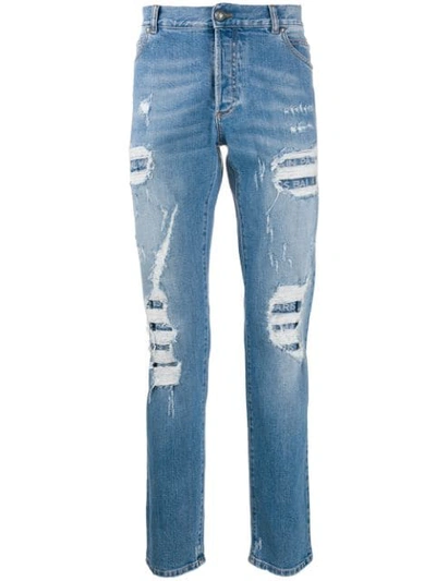 Balmain Distressed Straight-leg Jeans In Blue
