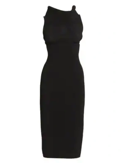 Alaïa Dramatic Goddess Rib-knit Sheath Dress In Noir