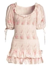 LOVESHACKFANCY Violet Rose-Print Puff-Sleeve Mini Dress