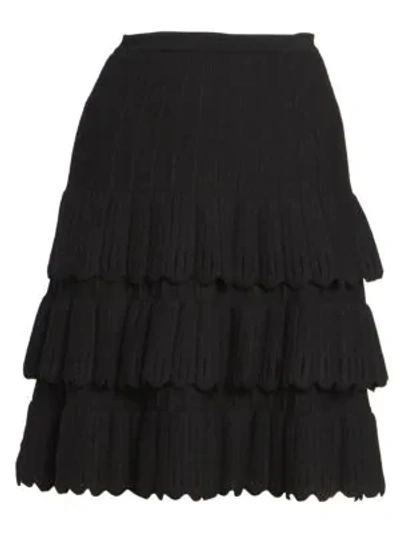 Alaïa Scallop-trim Wool-blend Knit A-line Skirt In Noir