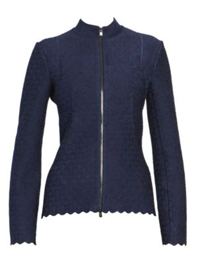 Alaïa Moonlight Long-sleeve Full Zip Knit Track Jacket In Marine