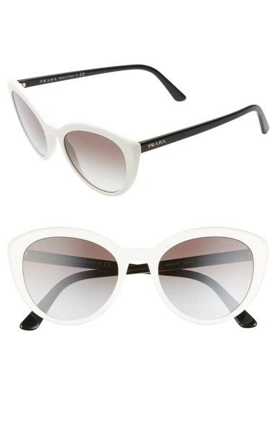 Prada Semi-transparent Acetate Cat-eye Sunglasses In White/ Grey Gradient