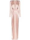 ALEXANDRE VAUTHIER RUCHED V-NECK BELTED GOWN