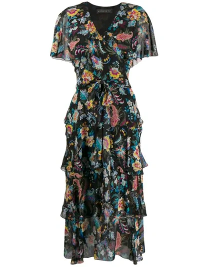 Etro Ruffled Floral-print Silk-chiffon Wrap-effect Dress In Black