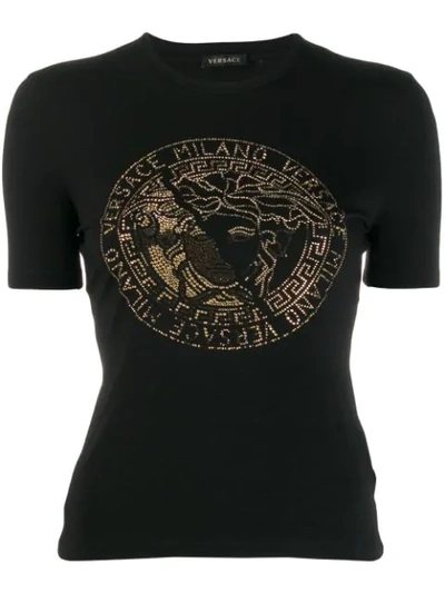 Versace Crystal T-shirt With Medusa Logo In Black