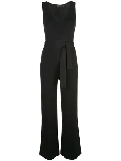 Theory Knit Sleeveless Tie-waist Jumpsuit In Black
