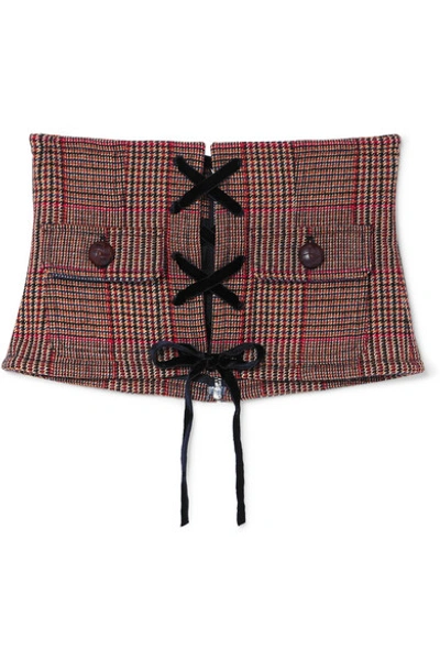 Miu Miu Velvet And Leather-trimmed Prince Of Wales Checked Wool-blend Corset Belt In Multicolor