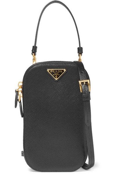 Prada Embellished Textured-leather Pouch In Black